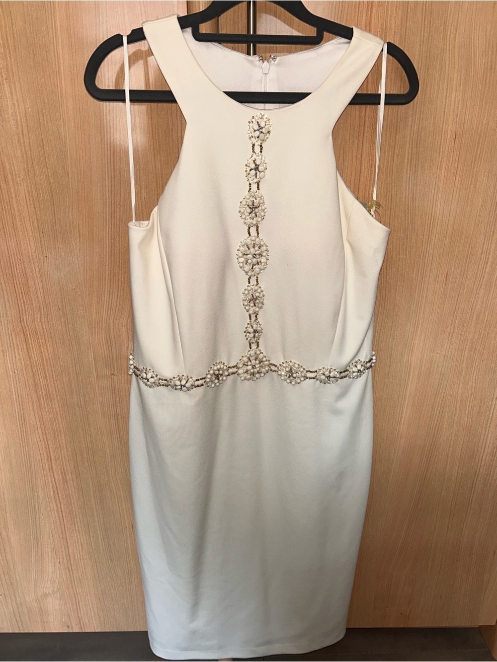 Mignon Cream Midi Dress with Beaded Appliquรฉ
